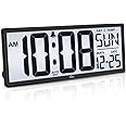 WallarGe Backlight Digital Wall Clock Battery Operated - with Temperature and Date 14.5'' Large Digital Wall Clock, Easy to Read and Set, Auto DST