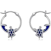SNOWELLE Turtle Earrings for Women 925 Sterling Silver Sea Turtle Hoop Earrings Ocean Sea Waves Jewelry Gifts