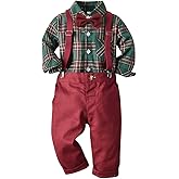 AGQT Baby Boys Christmas Gentleman Set Formal Suit Long Sleeve Bowtie Shirt Romper Suspenders Shorts Pants