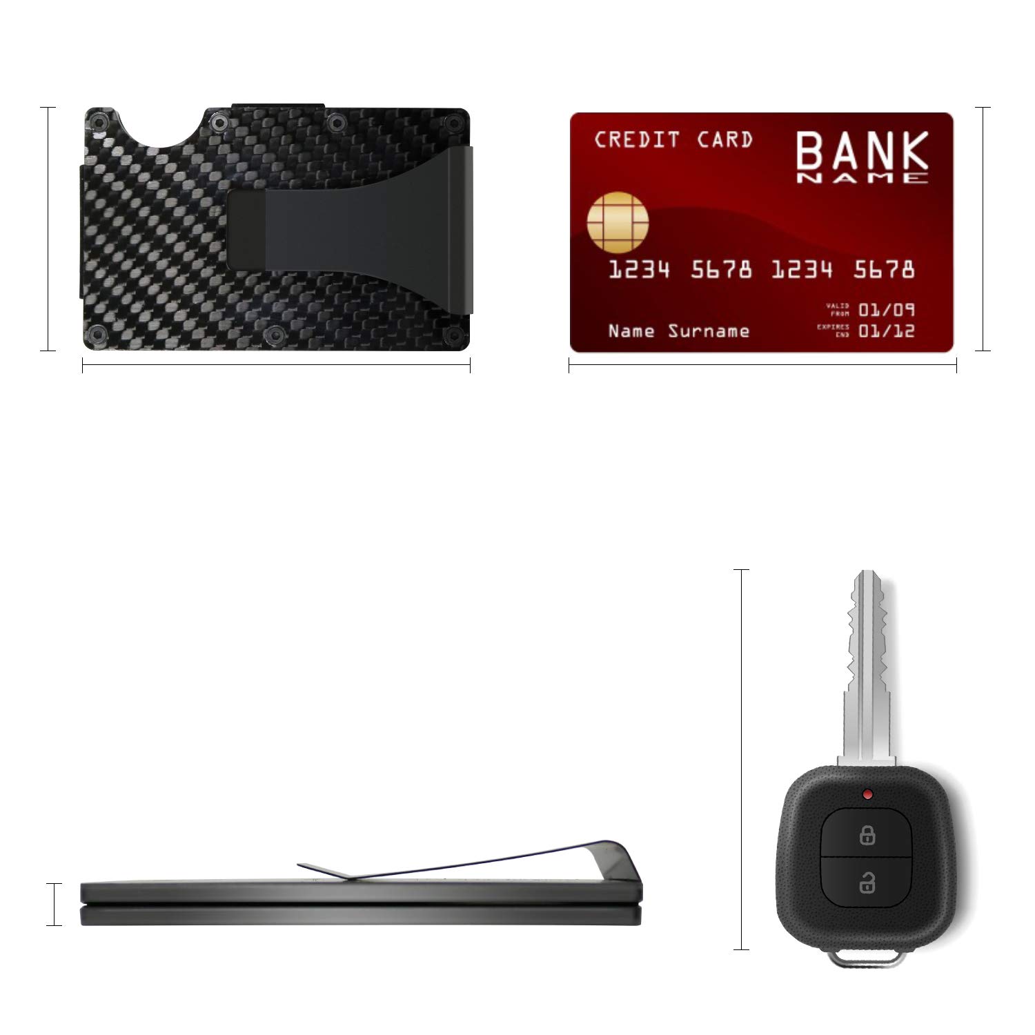 Carbon Fiber Wallet + Business Card Case Gift Set - RFID Blocking Slim Money Clip and Business Card Holder - Minimalist Credit Card Holder Organizer Protector Front Pocket Metal Money Clip for Men