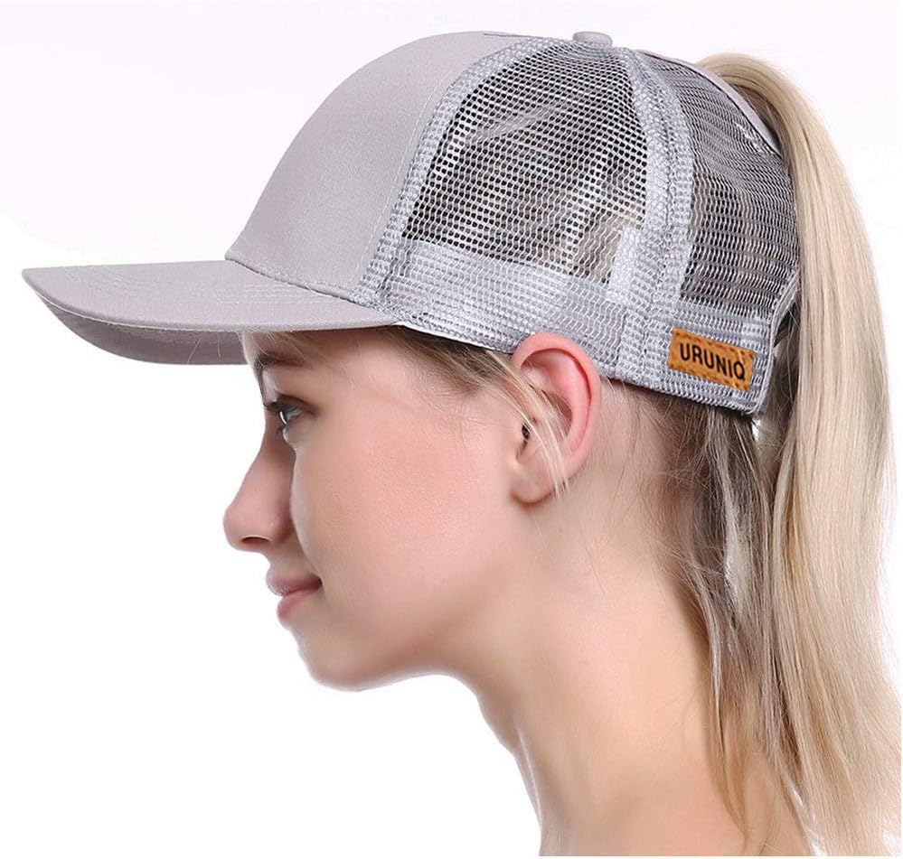 URUNIQ Ponytail Hats for Women Messy Trucker Hat Plain Ponytail Baseball Visor Cap Adjustable Ponytail Holder Visor