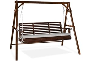 VINGLI 5 FT Outdoor Porch Swing with Frame, Patio Hanging Swing & Stand with Extra Cushions Heavy Duty 880 LBS for Yard, Garden, Pool, Deck, Rustic