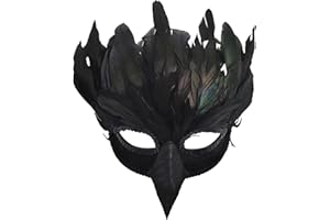 Crow Mask 6.3x11.8in Half-face Feathered Masquerade Bird Mask Realistic Raven Cosplay Accessory Bird Halloween Cosplay Raven