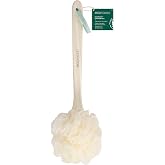 EcoTools EcoPouf Bath Brush, Loofah for Men and Women, 1 Count | Back brush for shower made with long handle, soft netting for gentle exfoliation, bamboo loofah