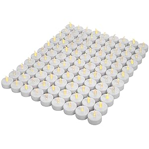 Tea Lights,LED tealight Tea Candles 100-pack,Battery Candles,Flickering Tea Candles for Anniversary,Garden, Wedding, Party, Décor(Warm Yellow Light,100-pack）