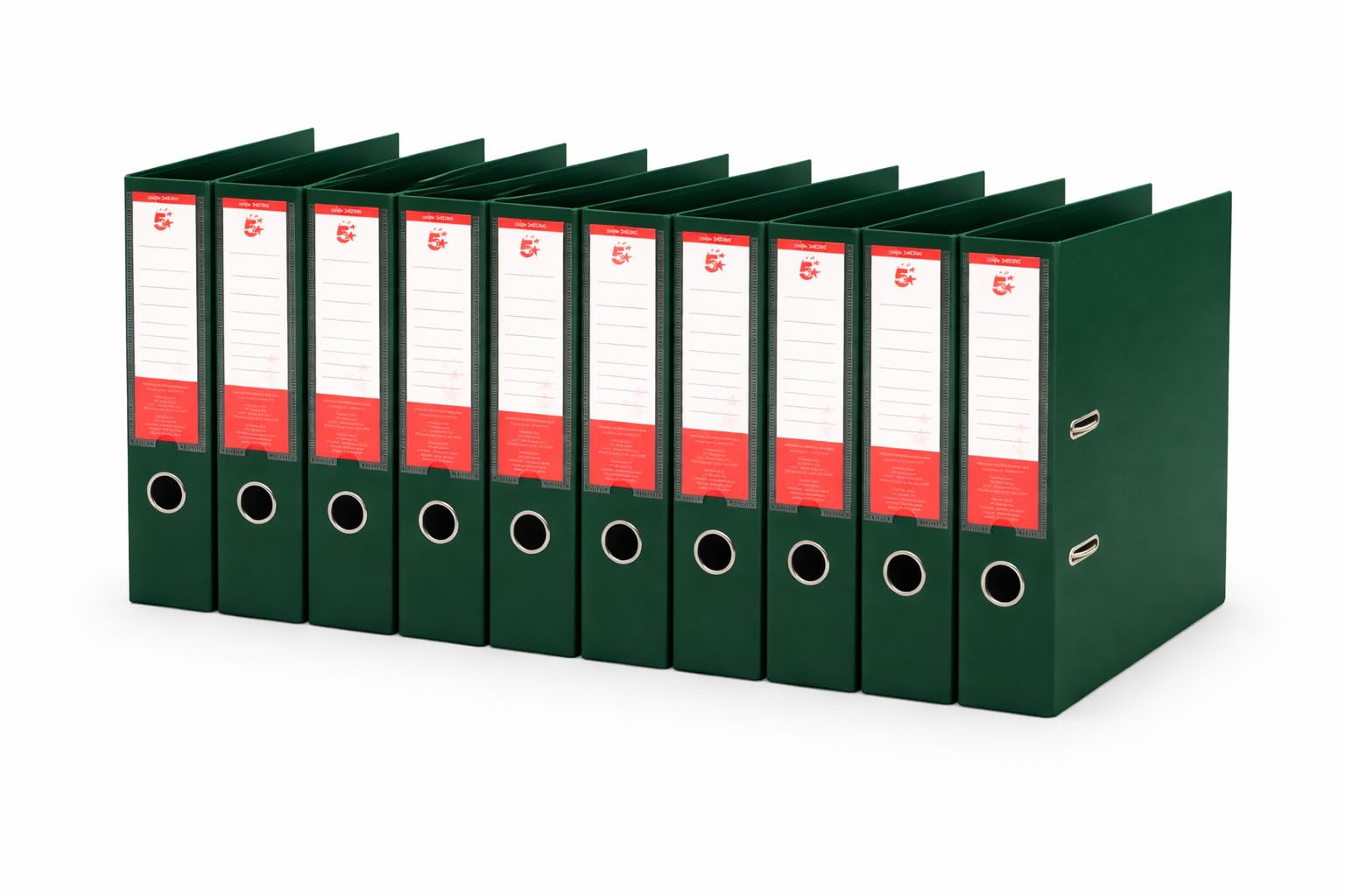 10 Pack 5 Star Office A4 Lever Arch Files – 70mm Spine, Green Polypropylene Ring Binders with Reinforced Edge, Spine Label & Finger Pull – Heavy Duty Filing Storage