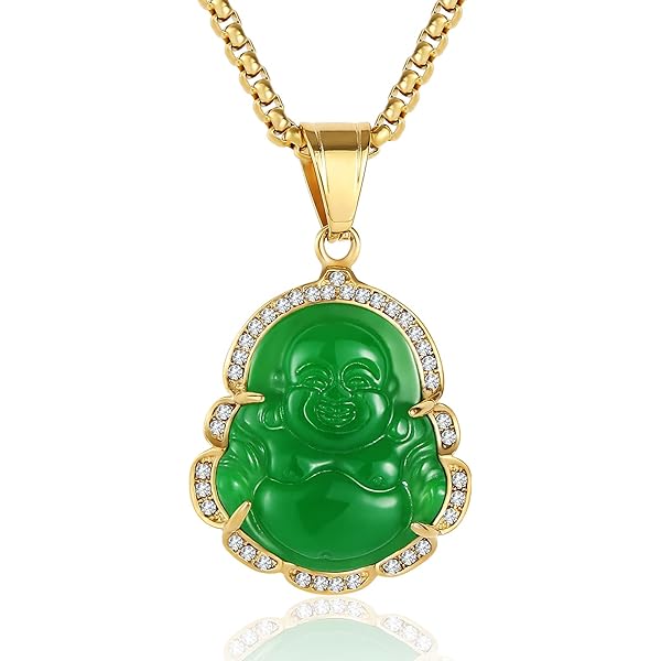 Laughing Buddha White Jade Iced Diamond Pendant Gold P Rope