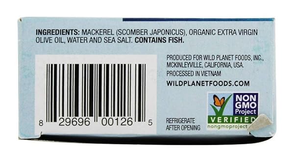 WILD PLANET WILD MACKEREL FILLETS IN ORGANIC EXTRA VIRGIN OLIVE OIL, SKINLESS & BONELESS, TINNED FISH, 4.4 OUNCE ( PACK OF 12)