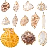 PH PandaHall 12 Styles Natural Shell Charms, 0.8~2.2 inch Electroplated Shell Pendants Seashells Scallop Spiral Shells Summer Sea Shells with Hole for Summer Jewelry Bracelet Jewelry Craft Halloween