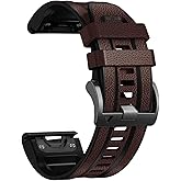 Abanen Quick Fit 22mm Leather Watch Bands for Garmin Fenix 8 47mm / epix Pro 47mm/ Instinct 3 45mm, Soft Leather with Silicone Lining Sweatproof Wrist Strap for Fenix 7/6/5