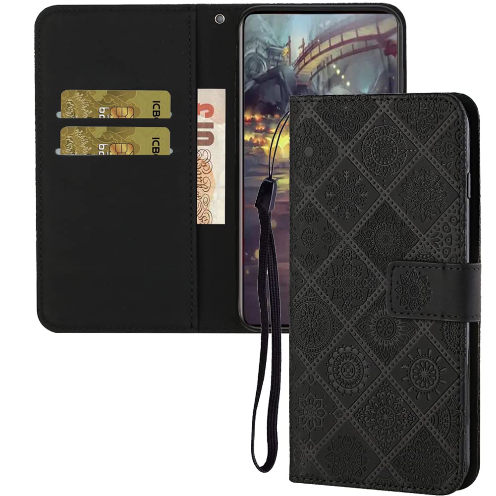 IMEIKONST Compatible with iPhone 13 Mini Flip Case, Premium Leather Retro Phone Case Notebook Wallet with Card Holder Magnetic Closure Shockproof Cover for iPhone 13 Mini 5.4". Black XCH