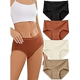 HOHOCHIN Cotton Underwear for Women: High Waisted Panties Briefs Lace Stretch Waistband Ladies Full Coverage Comfort 4 Pack