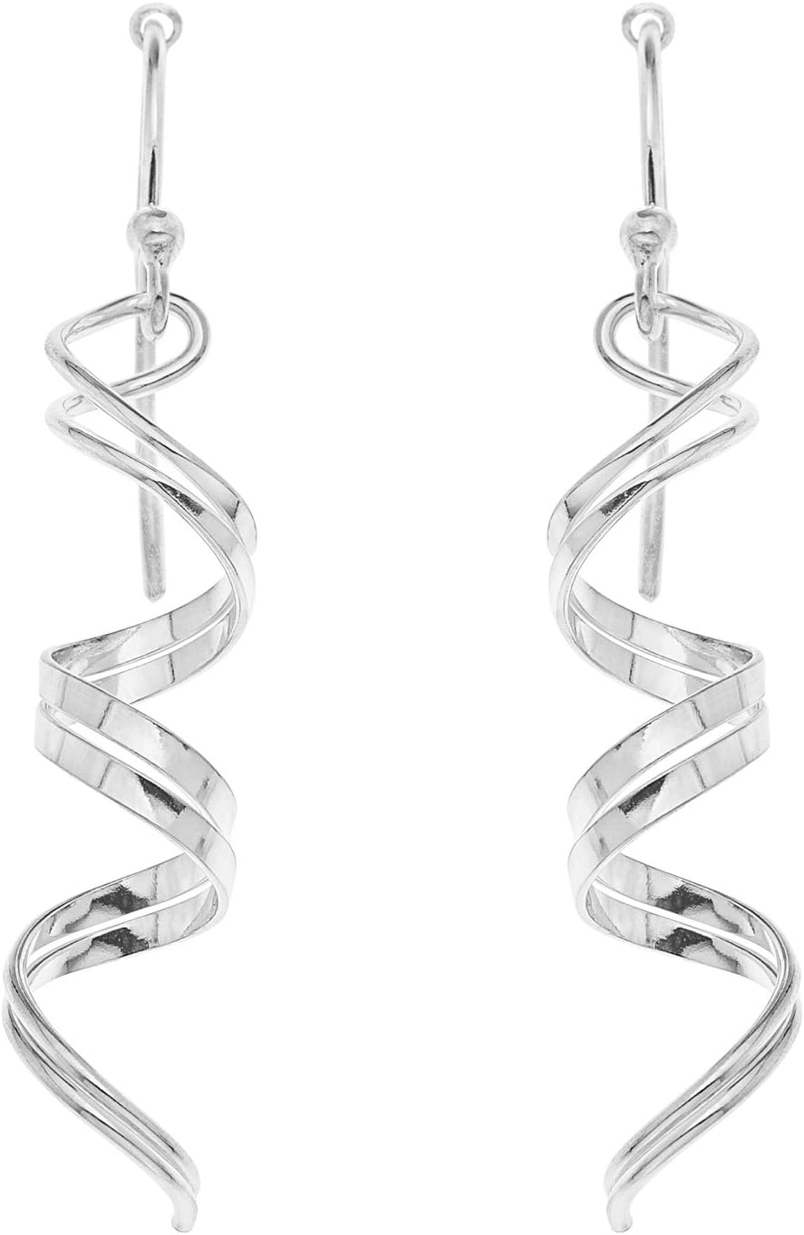 Ornami Silver Ladie's Double Sprial Twist Hook Wire Drop Earrings