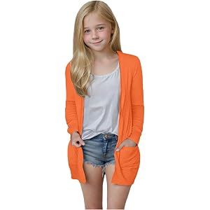 Cltopsku Girls Cardigan Sweater Long Sleeve Casual Open Front with Pockets | Kids Lightweight Cardigan Long Sleeve Casual Ove