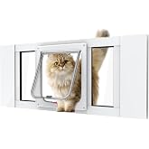 Aluminum Cat Door for Windows - Adjustable to Fit Window Width 24"-28" | Quick-Fit Cat Door Window Insert, Magnetic Suction Design, 4 Locking Modes, Perfect for Cats