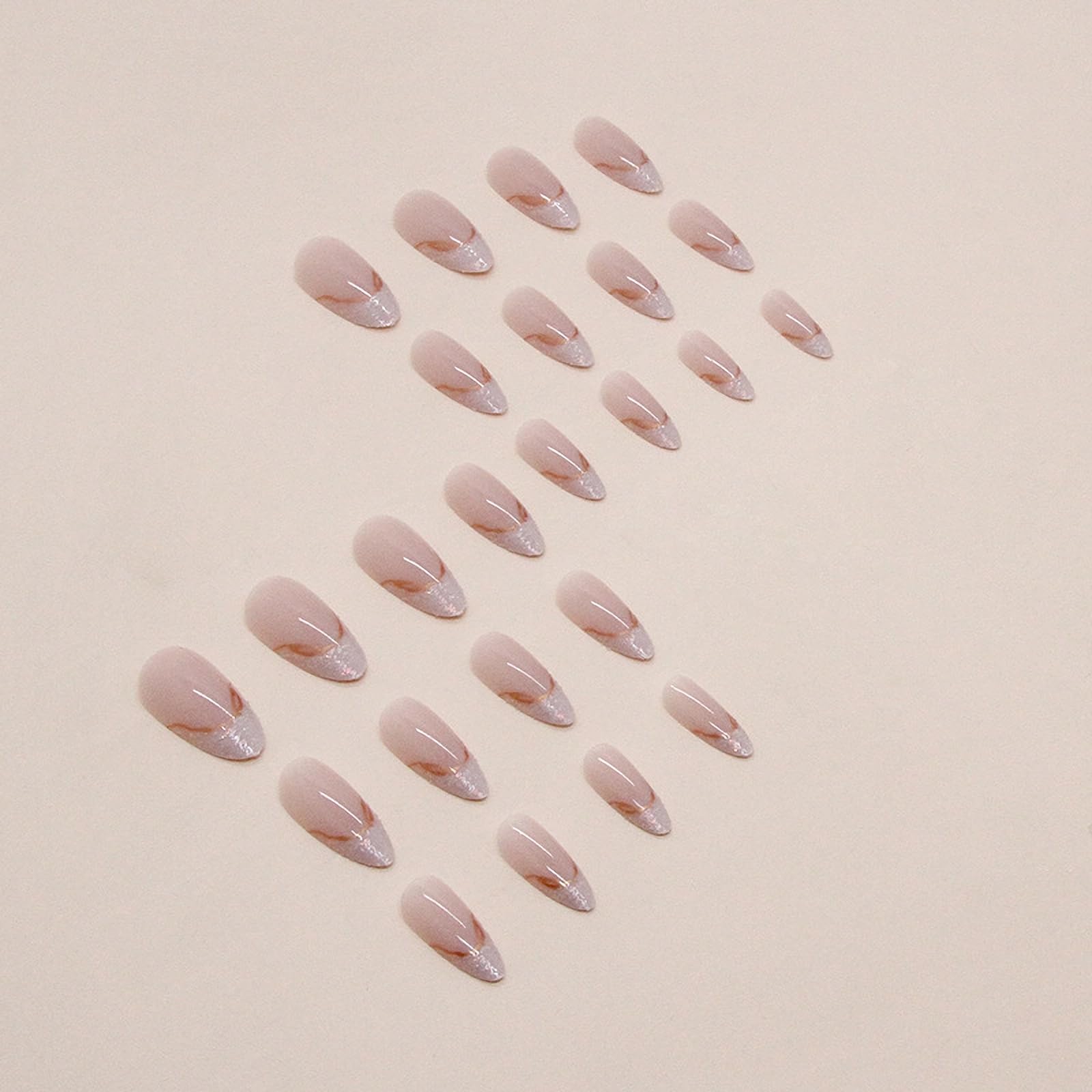 MISUD Almond Press on Nails Chrome Bling Aurora French Tip Artificial Gold Swirl False Nails with Pearl Flash Design - 24 pcs - Image 3