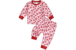 PUDCOCO Kids Toddler Little Girls Valentine's Day Pajamas Love Heart Long Sleeve Top and Pants 2 Pieces Set