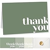 Paper Play Thank You Cards Bulk Pack of 40 Green, 5x3.5 Inches with Matching Stickers & Envelopes, Minimalistic Design Suitable for Business, Baby Shower, Wedding, Small Business, Graduation, Funeral