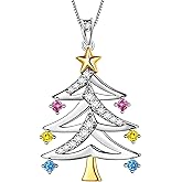 Aurora Tears 925 Sterling Silver Christmas Tree Pendant,Christmas Necklace Costume Jewelry Gift CZ Crystal Holiday Festival Jewelry Plant Pendant for Women