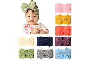 JIAHANG Baby Big Hair Bow Head Wrap, Turban Knotted Knitted Headbands, Soft Silk Stretchy Hair Bands 9PCS for Newborn Infant Toddlers
