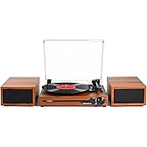 Vinyl Record Player with Speakers,Bluetooth Portable Turntable for Vinyl Records,Phonograph LP Player with 3 Speed USB RCA in Vintage Brown