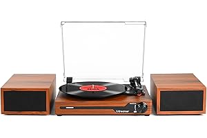 UDREAMER Vinyl Record Player with Speakers,Bluetooth Portable Turntable for Vinyl Records,Phonograph LP Player with 3 Speed USB RCA in Vintage Brown