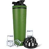 Ice Shaker Insulated Stainless Steel Shaker Bottle | 32oz, Green | Cold for 30+ Hours | Insulated Cup with Twist-on Agitator | Odor-Free Bottle for Protein Shakes, Water, Smoothies, Cocktails