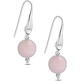 925 Sterling Silver Rose Quartz Earrings For Women - 10mm Round Pink Beads - Rose Quartz Jewelry for Women - Rose Pink Quartz Earrings -