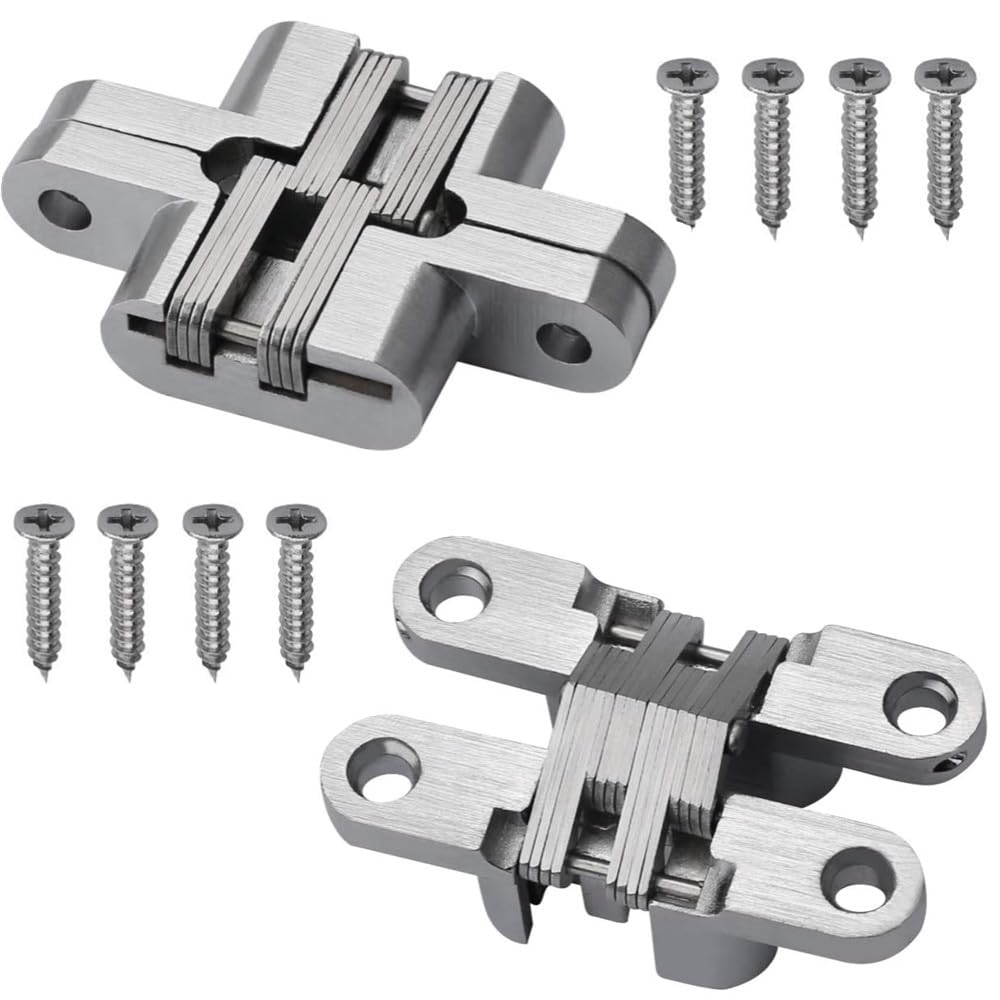 2 Pcs Hidden Hinges Invisible Concealed Cross Hinges 180 Degree Zinc Alloy Hidden Hinge for Furniture Hardware Folding Door(70mm)