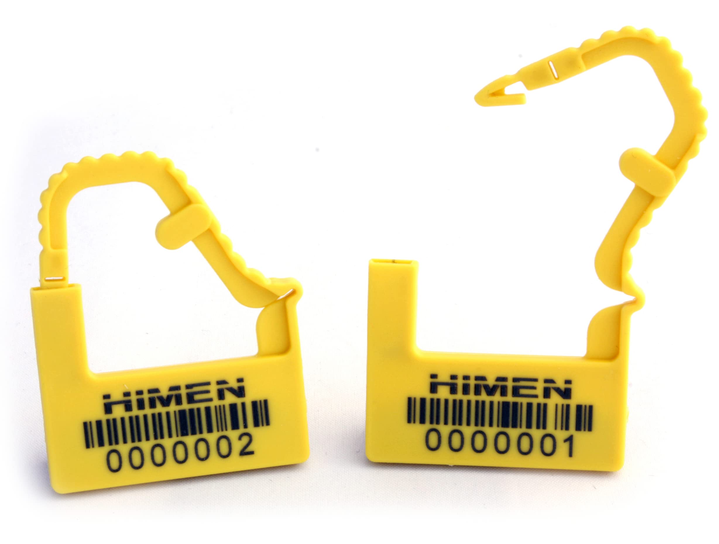 100x Indicative Seals Made of Plastic as Padlock by HIMEN | consecutively Numbered | with Barcode | PAL | Seals | Yellow