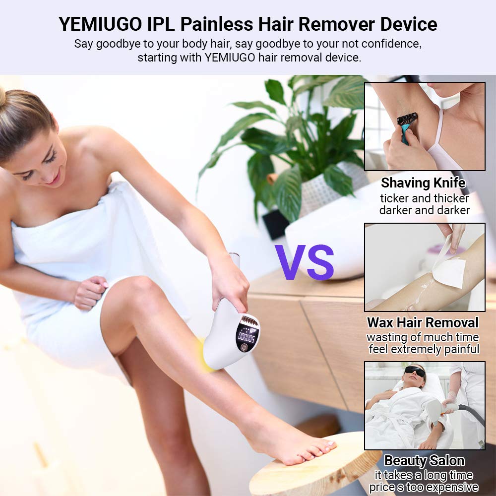IPL Hair Removal for Women & Men, Facial Body Permanent Painless Hair Remover System 500,000 Flashes Home Hair Remover for face, Legs, Bikini & Underarm