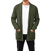 Runcati Mens Shawl Collar Long Cardigan Casual Knit Open Front Sweater Fall Winter Thermal Cardigan Sweater