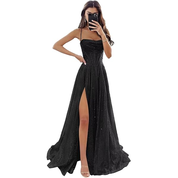 black glitter tulle prom dress Glitter Sequin Tulle Sweetheart Formal Prom Dresses main image 0