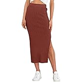 Runcati Women's Bodycon Knitted Pencil Skirts Elastic Split High Waisted Midi Skirt