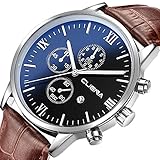 CUENA Classic Men's Wrist Quartz Watch, Roman Numeral Casual Fashion Watch with Comfortable PU Leather by