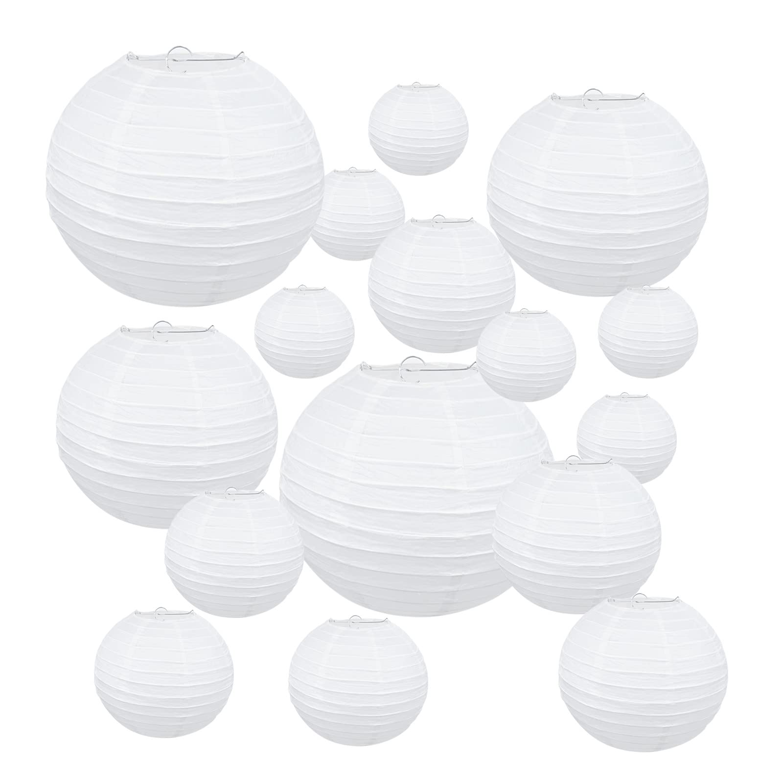 16pcs Paper Lanterns, White Round Paper Lanterns 4" 6" 8" 10" 12" Hanging Decorations Ball Lanterns Lamps for Parties, Garden, Family Celebrations, Weddings, Birthday, Christmas Party Decorations