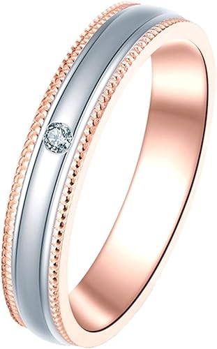 KnBob 18K Weißgold & 18K Rosegold Ring für Paar Einfach Weißer Runder