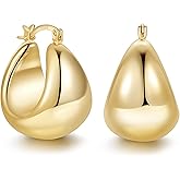 OOOPEL Gold Hoop Earrings for Women,925 Sterling Silver Chunky Hoop Earrings Hypoallergenic Lightweight 14K Gold Plated Thick Gold Hoops for Women 22mm 26mm