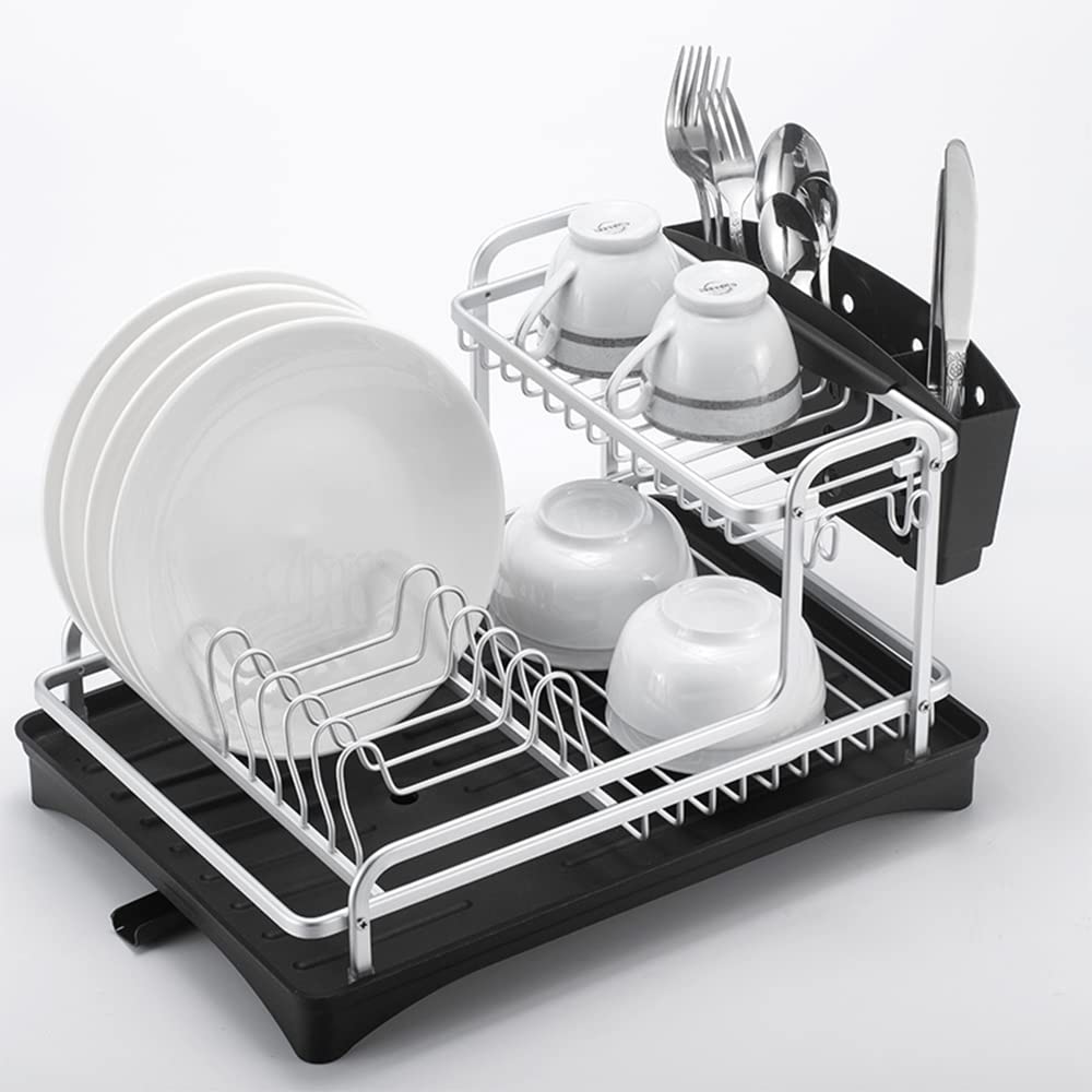 Photo 1 of Ken's Kitchen 2-Tier Dish Drying Rack for Counter, Stainless Steel Large Strainer With Drainboard Set for Sink, Black With Silver