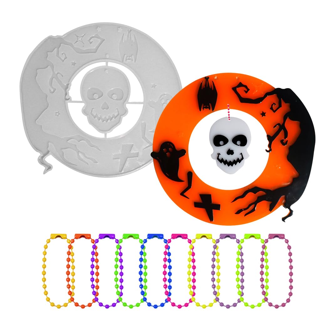 DIYBravo Halloween Decorations Resin Mold Skull Wall Hanging Epoxy Casting Mold with Bead Chains Large Wall Decor Ornament Silicone Mold for DIY Art Craft Home Decoration (B)