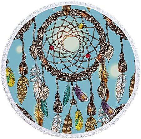 Utopone Mandala Beach Round Towels Dreamcather Boho Microfiber Circle Beach Blanket with Tassels Water Absorbent, Large Soft Thick Throw Beach Towel Blanket for Adults Girls Kids(59 Inch)