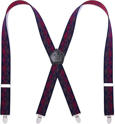 KANGDAI Tirantes para hombre con 4 clips [Pulseras de piel auténtica + Duraderas + Elásticas] correas elásticas para trozos Diseño de Bulle Créative