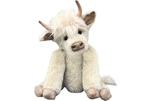 Funthy Scottish Highland Cow Plush, Realistic Cow Stuffed Animals Soft Farm Plushie, Cuddly Highland Cow Accompany Plush Decorative Pillow Birthday Gifts for Boys Girls-White