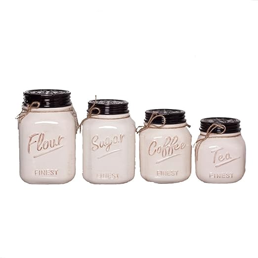 Amazon Com White Ceramic Mason Jar Canister Set Set Of 4 By