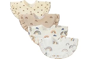 Nishine 4 pcs Unisex Baby Muslin Bandana Drool Bibs 360 Degree Rotatable Cotton Teething Feeding Drooling Bibs for Boy Girl