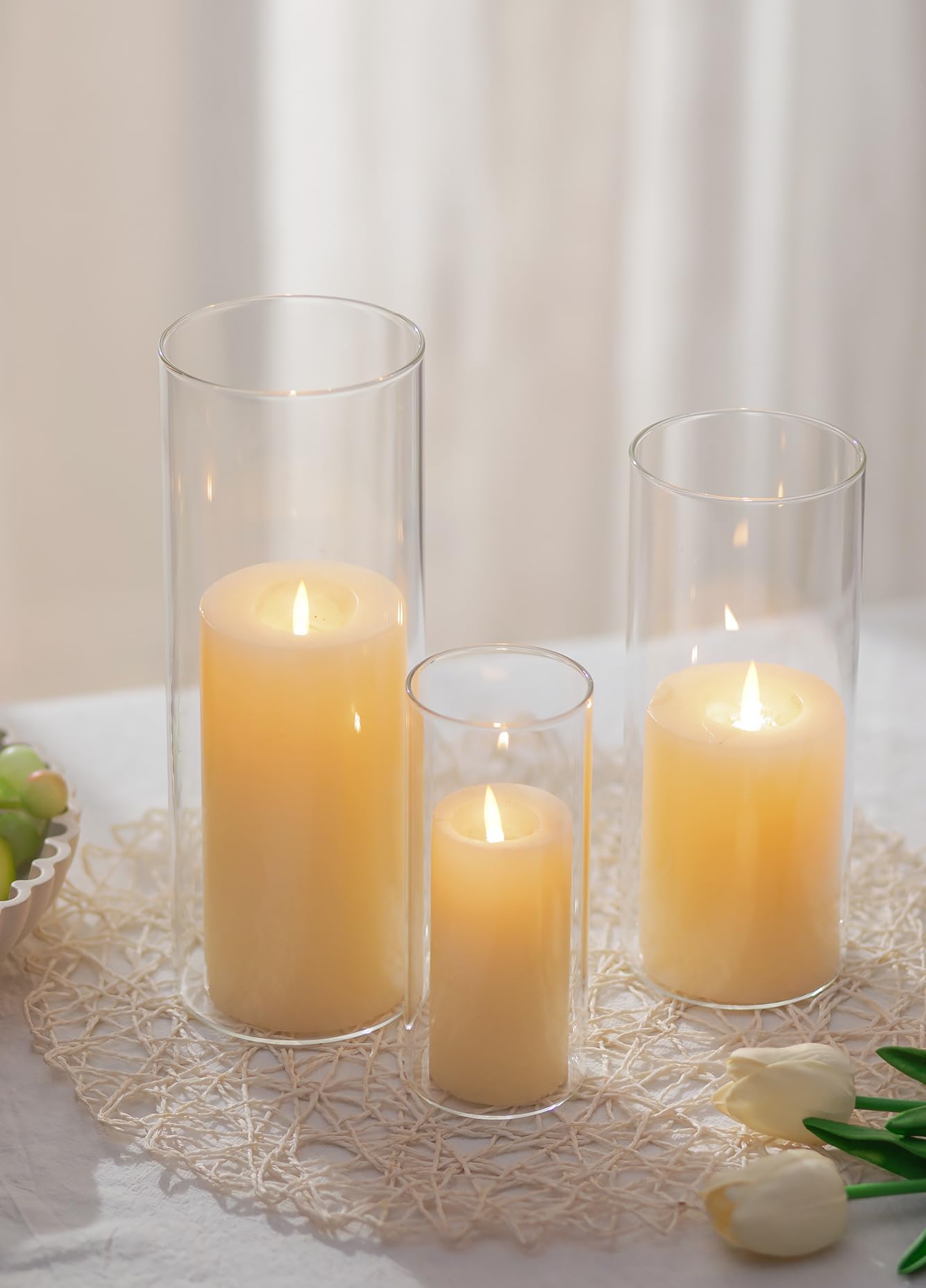 Romadedi Glass Hurricane Candle Holder: 3Pcs Pillar Cylinder Candle Holders Flower Vase for Pillar Floating Tea Light Candles for Wedding Party Table Centerpiece Decoration Living Room Home Decor
