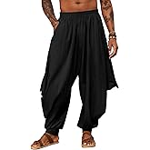 PASLTER Mens Harem Pants Linen Yoga Beach Baggy Summer Boho Aladdin Genie Pants