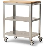 John Boos Cucina Culinarte Kitchen Cart, Rolling Prep Table w/Removable Boos Block Maple Wood Edge Grain Cutting Board, Storage Shelves, &amp; Towel Bar