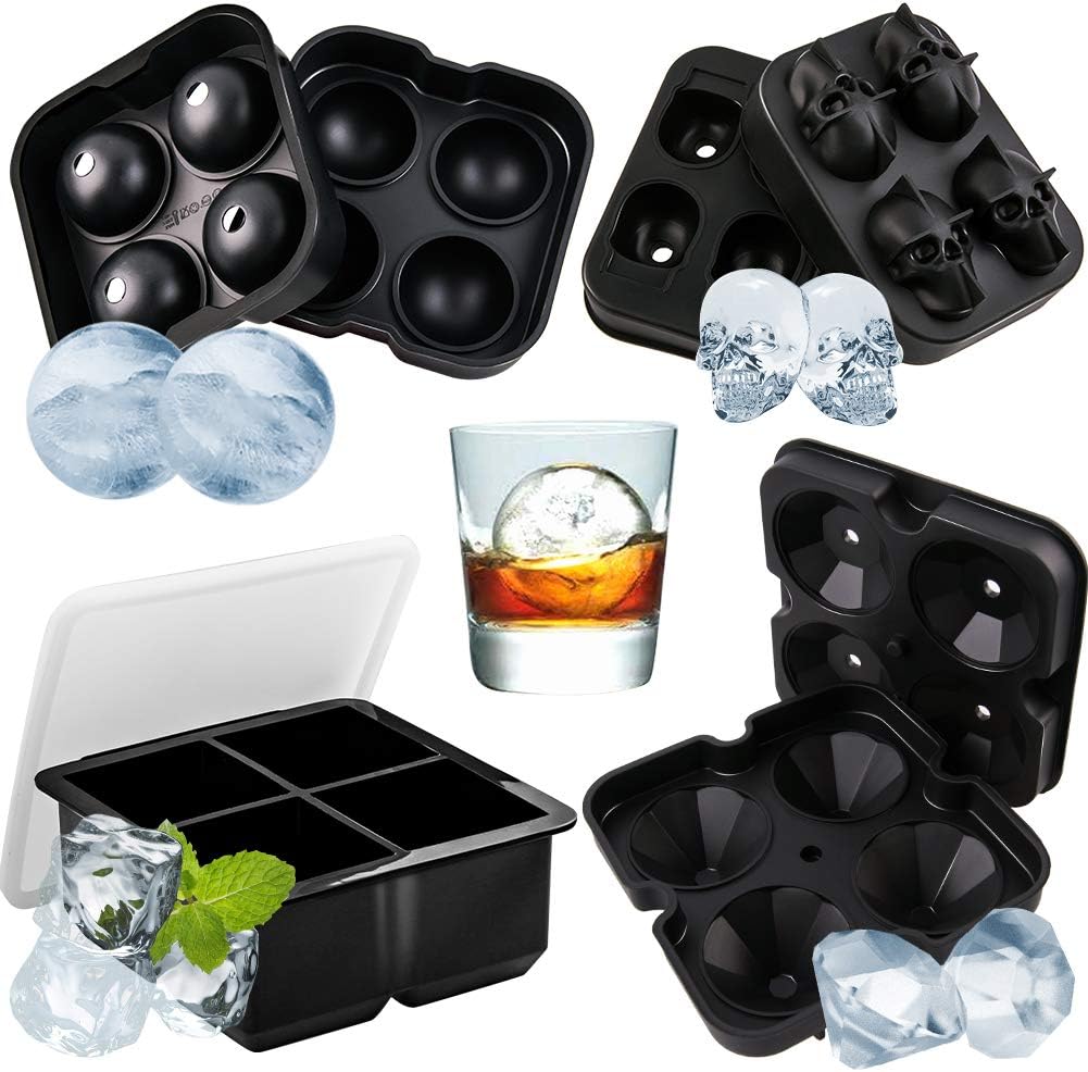 Quacoww 4 Pieces Silicone Ice Cube Trays 4 Different Shape Ice Cube
