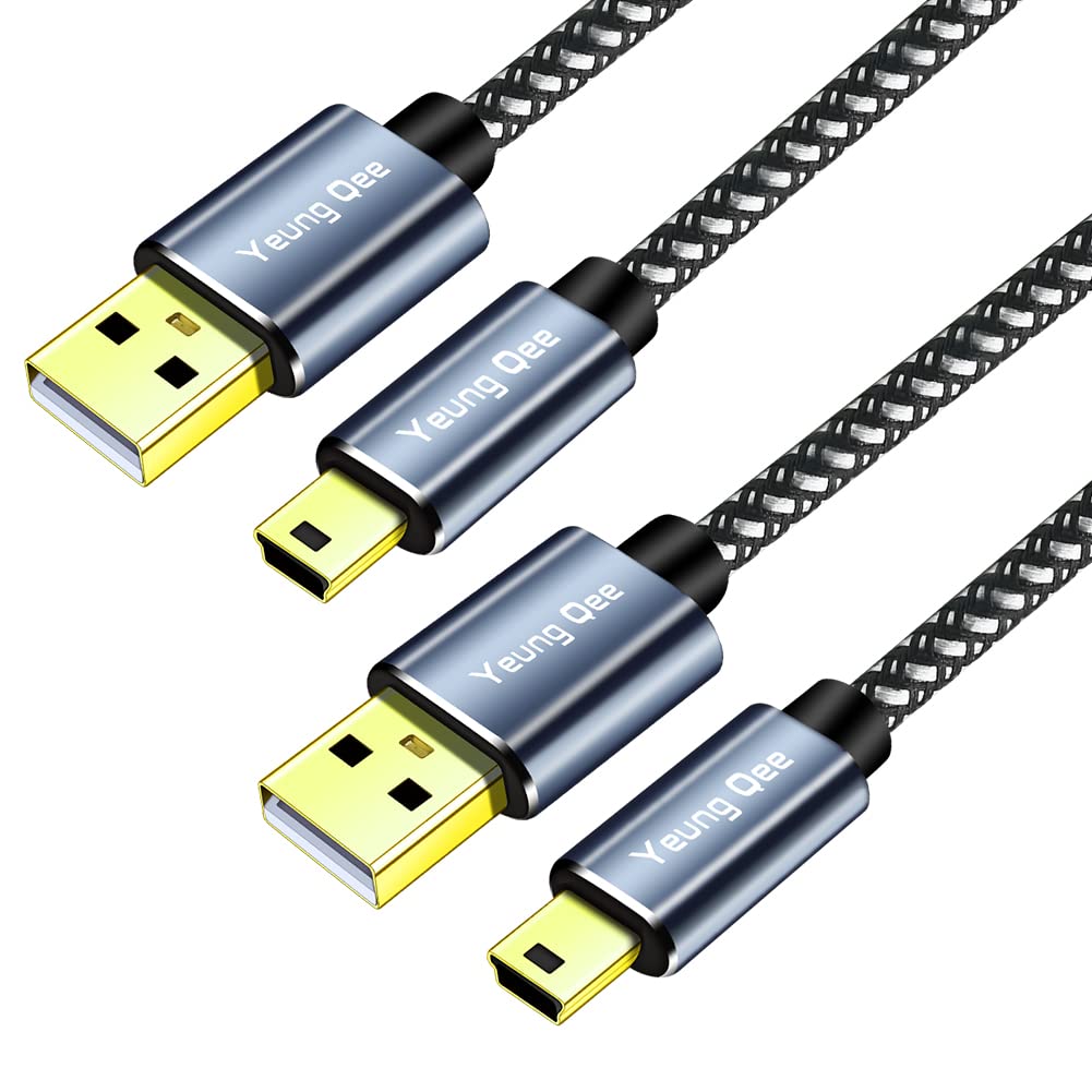 Yeung Qee Mini USB Cable 0.5M, Braided USB 2.0 Type A to Mini B Cable Charging Cord Compatible with PS3 Controller, MP3/4 Player,PDA, Camera, Scanner and More Mini USB Devices(50cm,2 Pack)